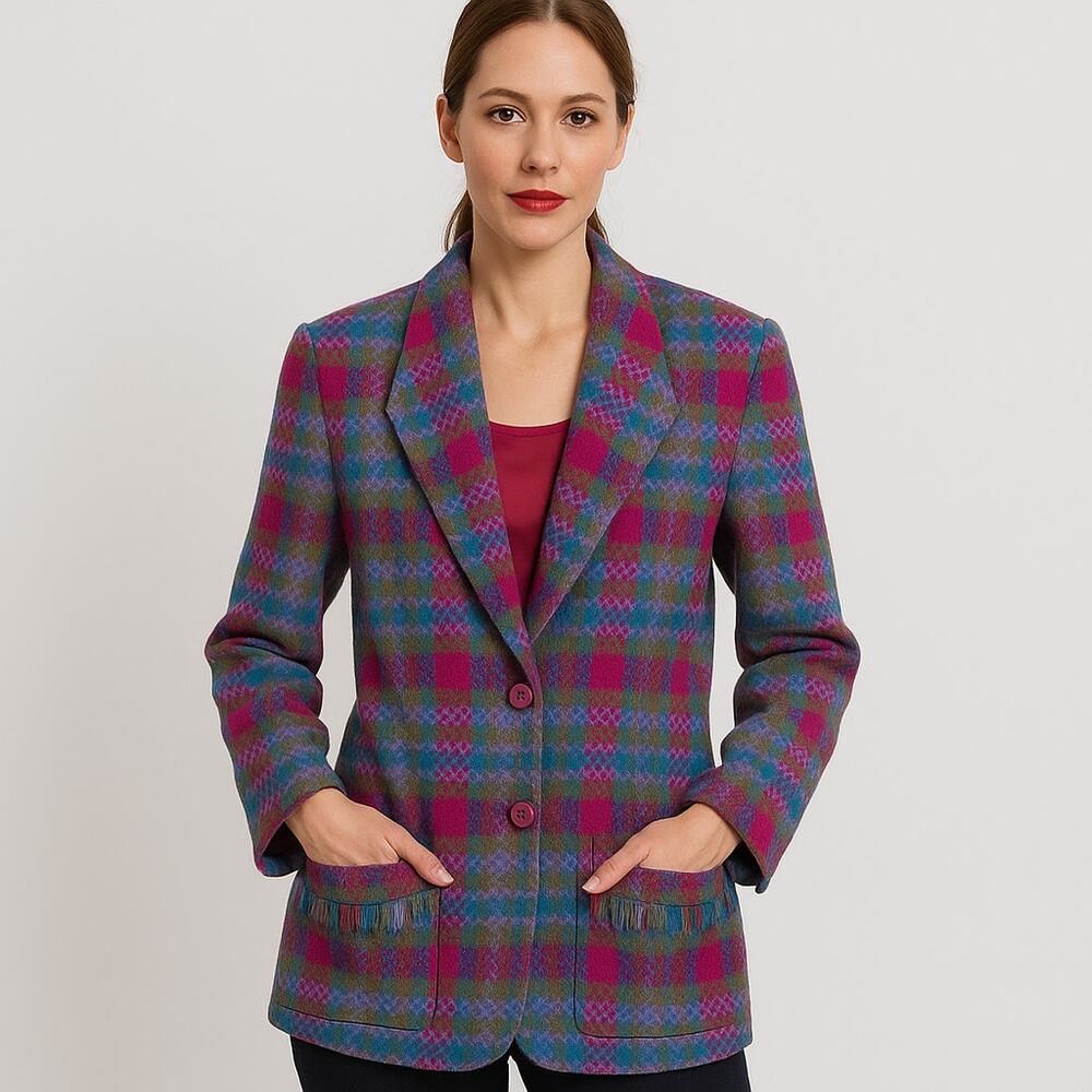 Vtg Paul Stanley 100% Wool Plaid Blazer Jacket Women's Size 6 Made in USA
